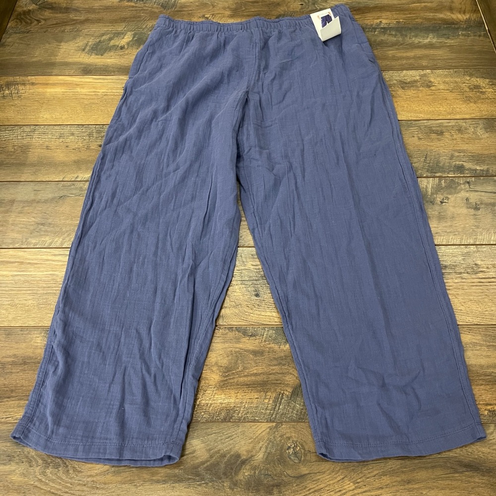 Coldwater Creek Blue Gauze Pull-On Pants XL Wide Leg Elastic Waist NWT Travel